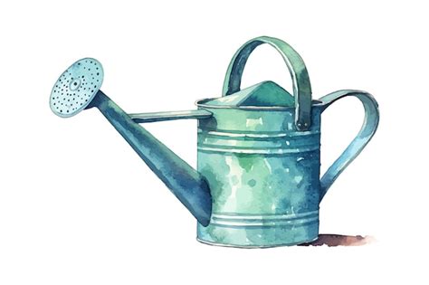 Watering Can Hand Drawn With Watercolor Painting Vector Illustration