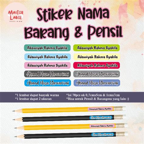 Jual Stiker Nama Custom Stiker PENSIL Uk A4 Stiker Nama Pensil Label