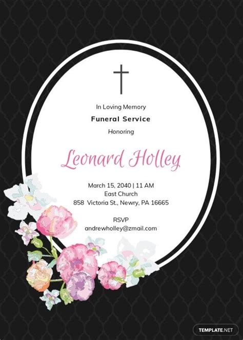 Funeral Invitation Reception Invitations Invitation Cards Memorial