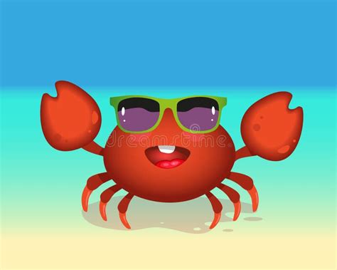 Vector Funny Crab On The Sea Coast In Sunglasses Vacation And Summer