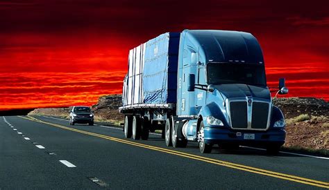 Sunset Truck American Transport Road Traffic Vehicle Carrier