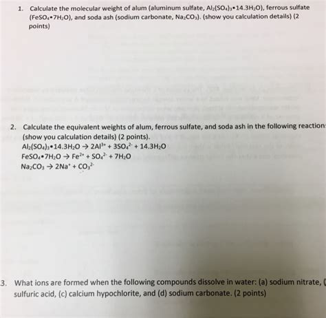 Solved Calculate The Molecular Weight Of Alum Aluminum