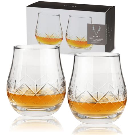 Viski Admiral Heavyweight Bourbon Glasses Crystal Lowball Etched Cocktail Glasses Whiskey