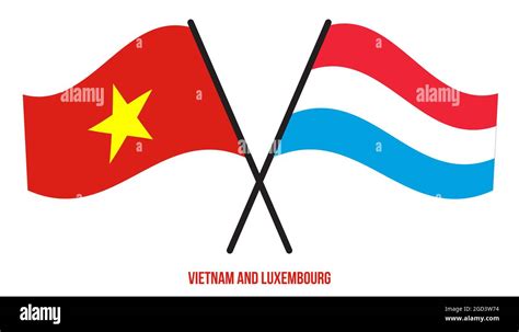 Vietnam And Luxembourg Flags Crossed And Waving Flat Style Official Proportion Correct Colors