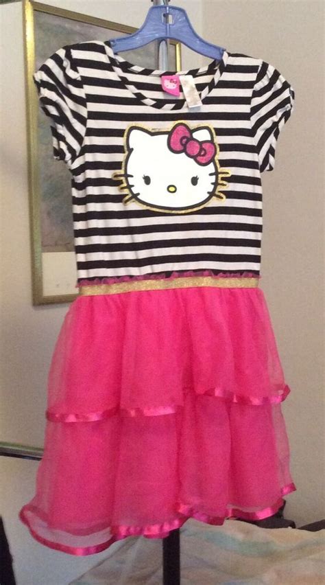 Adorable Hello Kitty Blackwhite Stripes And Hot Pink Tulle Dress 1012