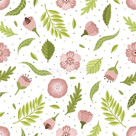 Vector Seamless Spring Pattern With Flowers Bouquets Plants Stock Vector Illustration Of