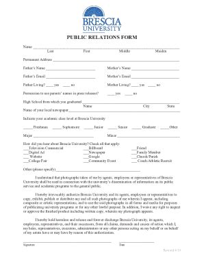 Fillable Online PUBLIC RELATIONS FORM Fax Email Print PdfFiller