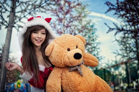 Wallpaper Women Model Long Hair Brunette Asian Wavy Hair Teddy