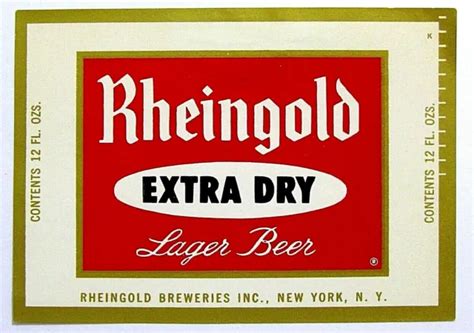 RHEINGOLD BREWERIES RHEINGOLD EXTRA DRY LAGER BEER beer label NY 12oz ...