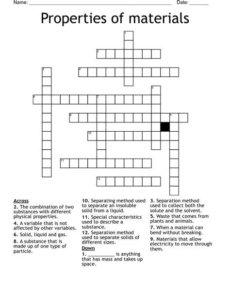 Properties Of Materials Crossword WordMint