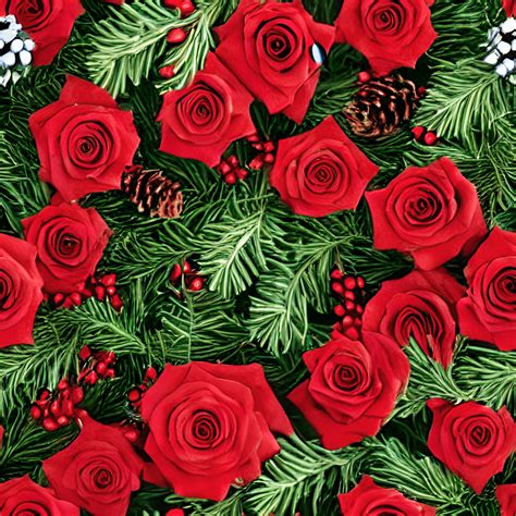 Red White And Green Christmas Roses Lilies Holly And Pine Wallpaper