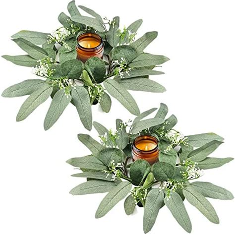 2pcs Candle Rings Artificial Eucalyptus Leaves Candle Wreaths For Pillar Greenery