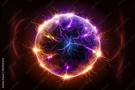 Cartoon Illustration Electric Ball Or Plasma Sphere With Lightning Ai