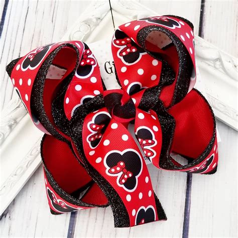 Minnie Mouse Hairbow Minnie Bow Mickey Hairbow Disney Bows Glitter Bows By Purelygirlybows On