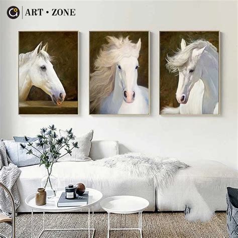 Art Zone White Horse Head Canvas Painting Nordic Wall Art Pictures For