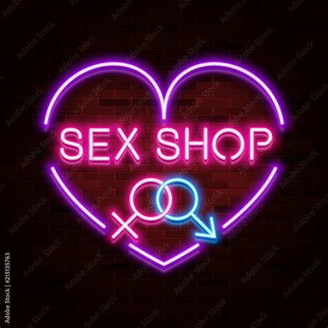 Sex Shop Logo Neon Realistic Text Design Adult Store Vector