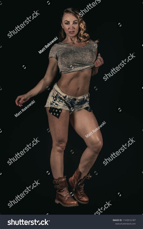 Attractive Brunette Female Fitness Model Poses Stock Photo 1143916187 Shutterstock