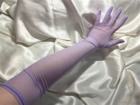 Lilac Purple Opera Over Elbow Length Semi Sheer Gloves Long Bridal