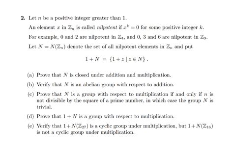 Solved Let N Be A Positive Integer Greater Than An Chegg