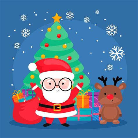 Lindo ciervo de santa claus y árbol de navidad regalos de navidad feliz