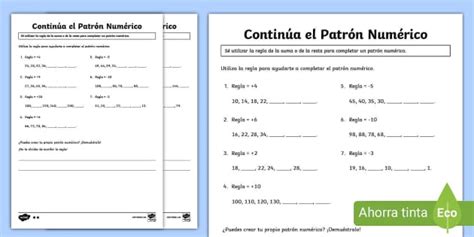 Ficha de actividad por niveles Continúa el patrón numérico