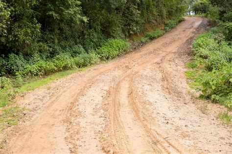 Muddy Wet Countryside Road In Chiang Mai Northern Of Thailand Track