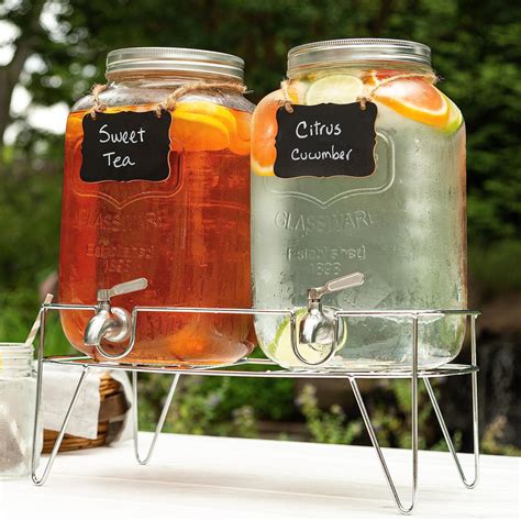 Amazon.com | TURSTIN 2 Pcs 2 Gallon Glass Beverage Drink Dispenser with ...