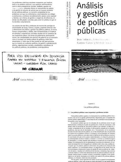 Subirats Y Otros Análisis Y Gestión De Políticas Públicas Pdf Desempleo Ciencias Sociales