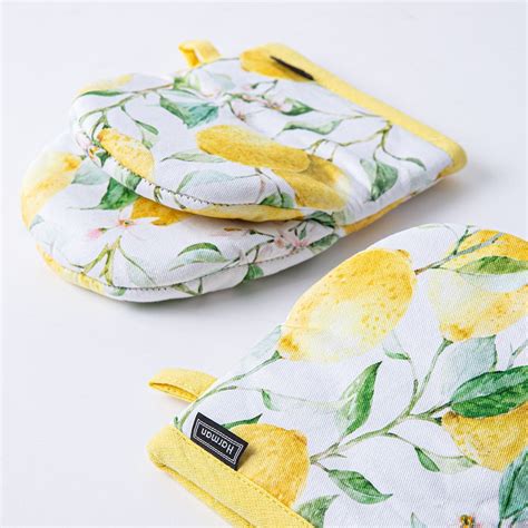 Harman Gourmet Fresh Lemon Cotton Mini Oven Mitt Set2 Yellow