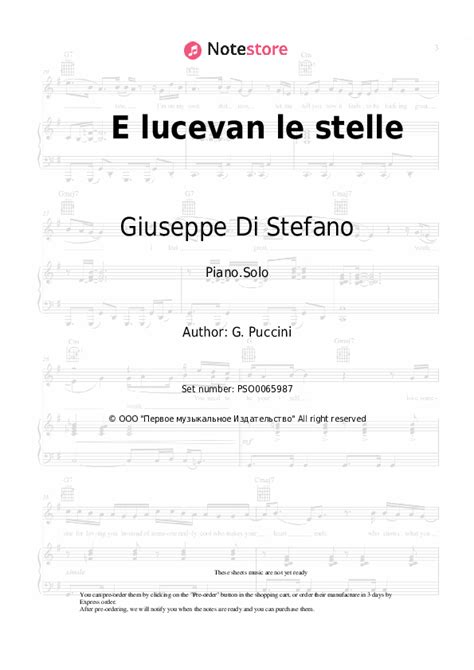 E Lucevan Le Stelle Piano Sheet Music Giuseppe Di Stefano In Note Store