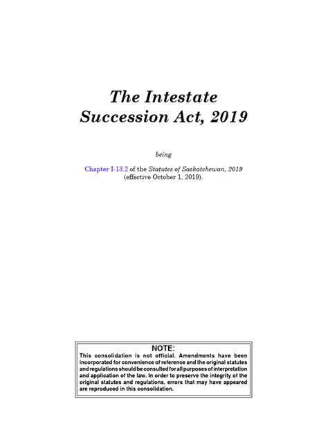 The Intestate Succession Act 2019 Chapter I 132 Pdf Intestacy