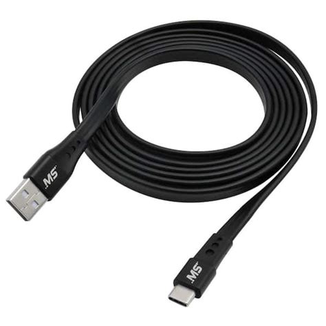 Mobilespec 6 Ft Usb C To Usb Charge And Sync Flat Cable In Black Mbs06301 The Home Depot