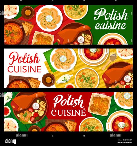 Polish Cuisine Vector Banners With Dishes Of Traditional Food