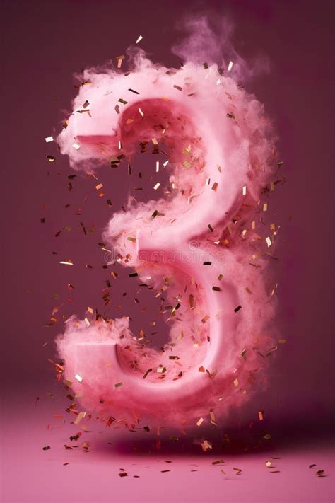 Pink Number Three With Golden Confetti 3 Years Old Third Birthday