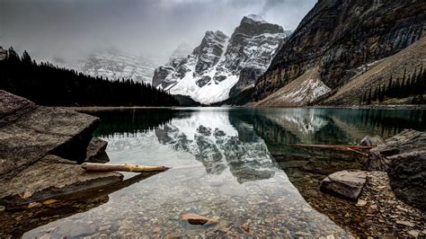 wallpaper landscape lake water rock nature reflection sky snow