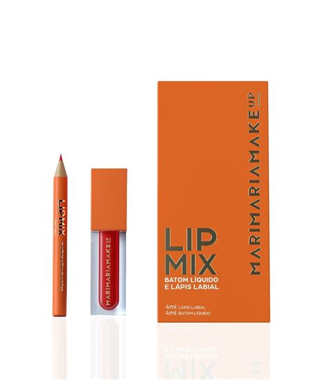 Kit Lip Mix Batom Líquido Lápis Labial Mari Maria Blazing