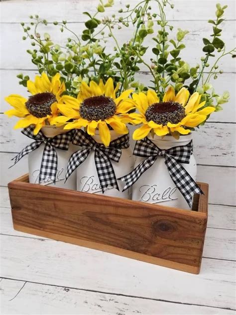 Mason Jar Centerpiece Farmhouse Sunflower Decor Sunflower Kitchen