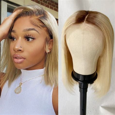 Ombre 613 Bob Lace Front Wigs Black To Blonde Tone Colored Blunt Cut T