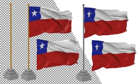 Premium Psd Chile Flag Waving Different Style With Stand Pole Isolated 3d Rendering