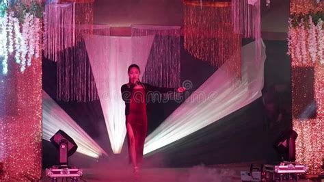 Asian Handsome Gay On Small Lights Glittered Stage Performs As He Joins The Local Amateur
