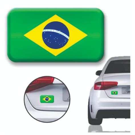 Kit 02 Adesivos 3D Resinado Da Bandeira Do Brasil 9x6 Cm Para Carro