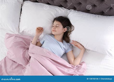 Beautiful Little Girl Sleeping In Bed Stock Photo Image Of Asleep