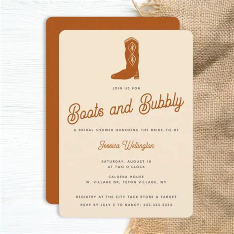 Modern Orange Cowgirl Boots Bubbly Bridal Shower Invitation Zazzle