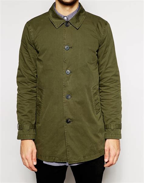 Lyst Asos Trench Coat In Green For Men