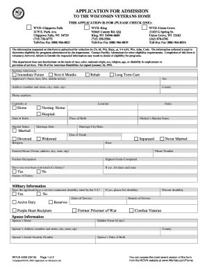 Fillable Online Dva State Wi Wdva Application For Admission To