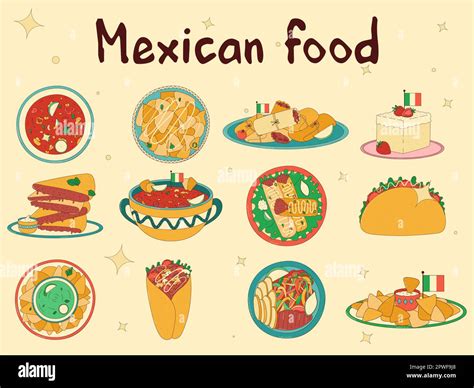 Conjunto De Comida Tradicional Mexicana Ilustración Vectorial En