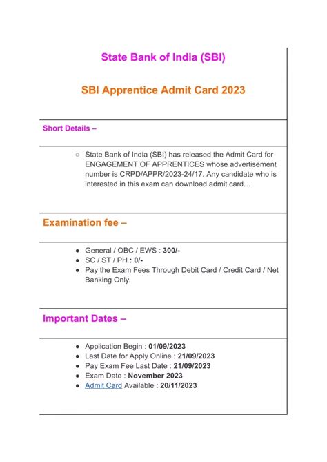 Ppt Sbi Apprentice Admit Card Powerpoint Presentation Free