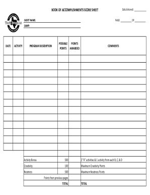 Fillable Online Book Of Accomplishments Score Sheet Fax Email Print