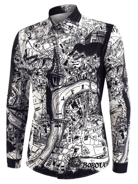 City Map Print Button Up Long Sleeve Shirt [47 Off] Rosegal