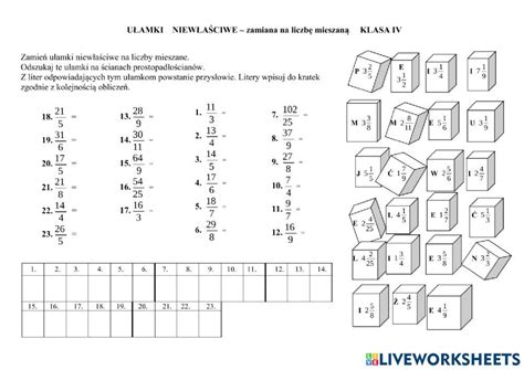 Karta Pracy Ułamki Niewłaściwe Zamiana Na Liczby Mieszane Klasa 4